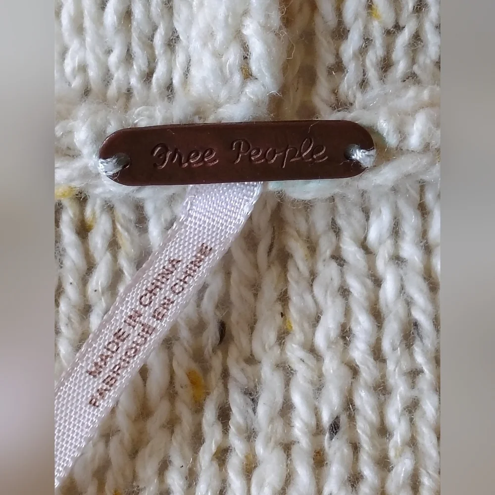 Free People Cream and Black Knit Sweater with Embroidery Size S